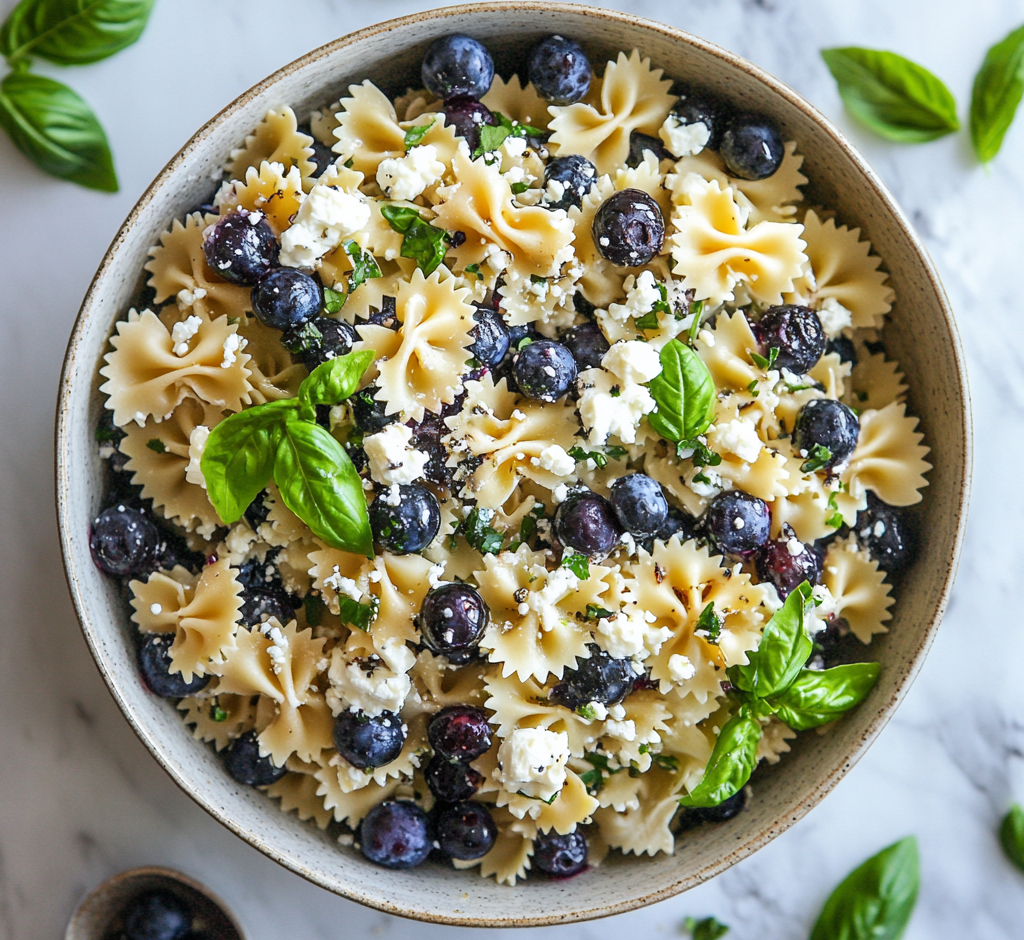 Blueberry Basil Feta Pasta Salad
