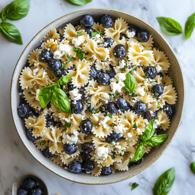 Blueberry Basil Feta Pasta Salad