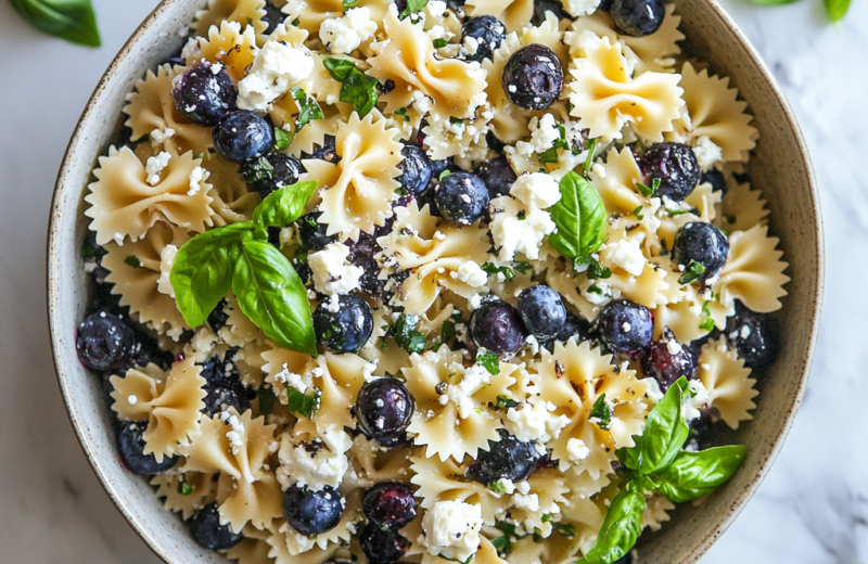 Blueberry Basil Feta Pasta Salad