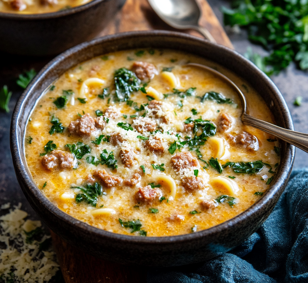 Creamy Parmesan Italian Sausage Ditalini Soup