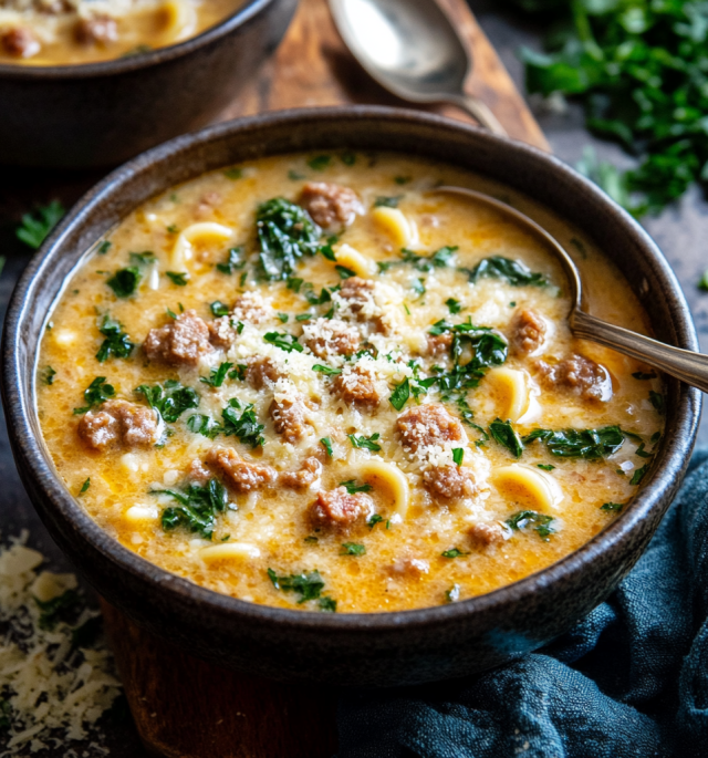 Creamy Parmesan Italian Sausage Ditalini Soup