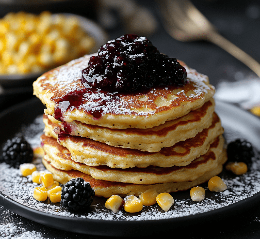 Sweet Corn Pancake Stacks with Blackberry Butter