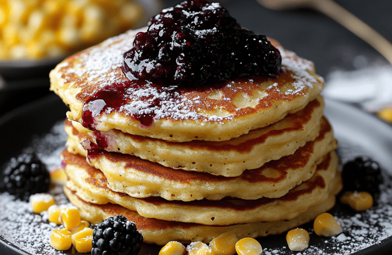 Sweet Corn Pancake Stacks with Blackberry Butter