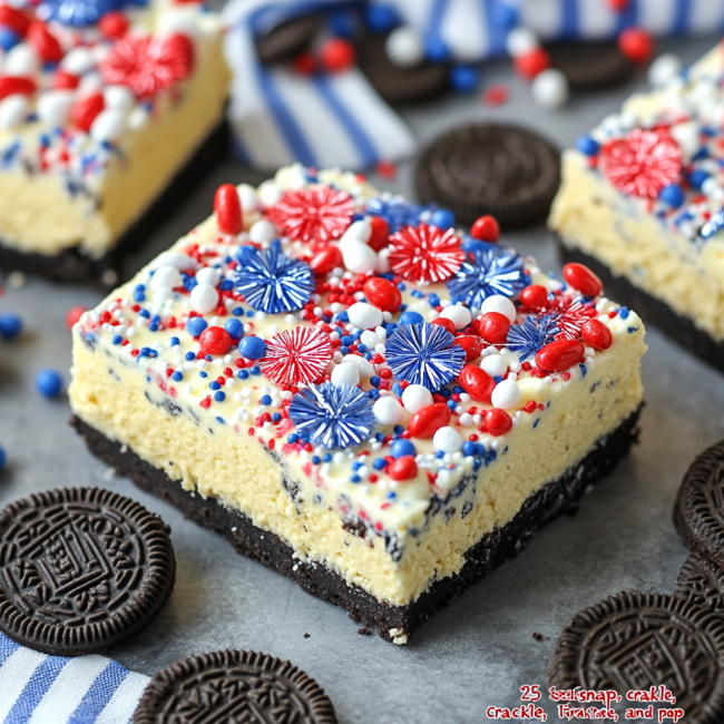 No-Bake Fireworks Oreo Cheesecake Bars