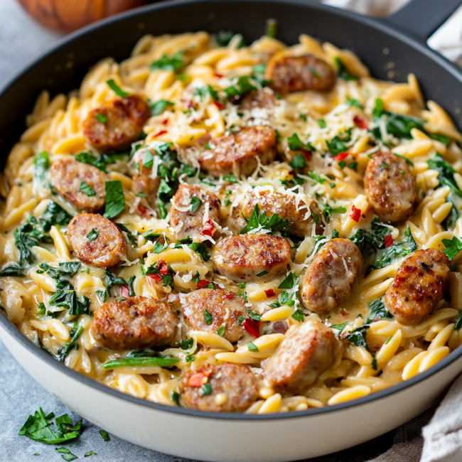 Creamy Chicken Sausage Orzo