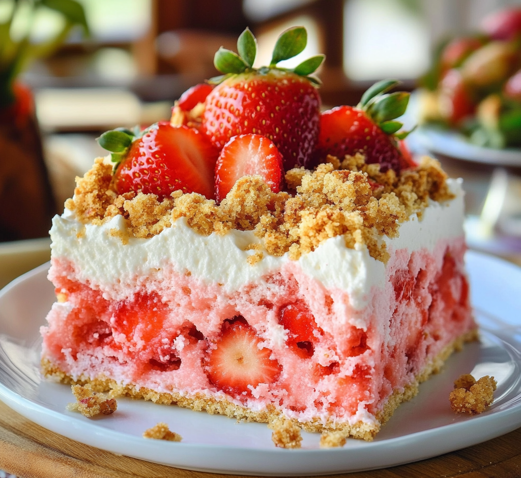 Strawberry Crunch Poke Cake