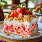 Strawberry Crunch Poke Cake