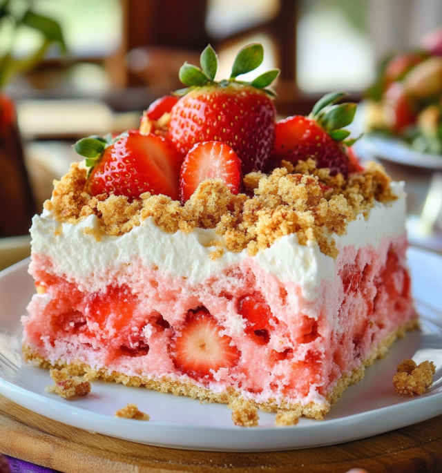 Strawberry Crunch Poke Cake