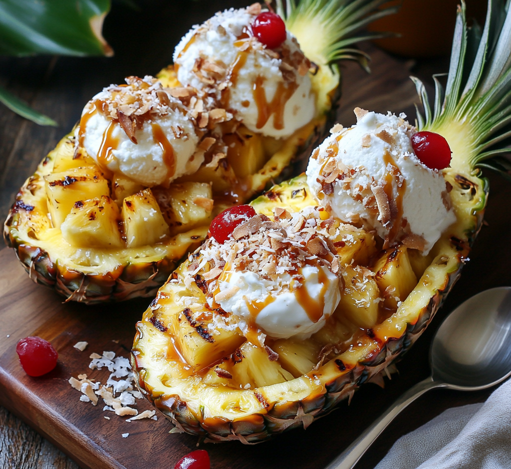 Grilled Pineapple Sundae Boats