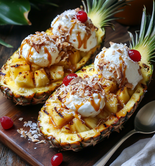 Grilled Pineapple Sundae Boats