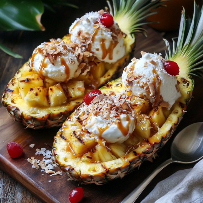Grilled Pineapple Sundae Boats