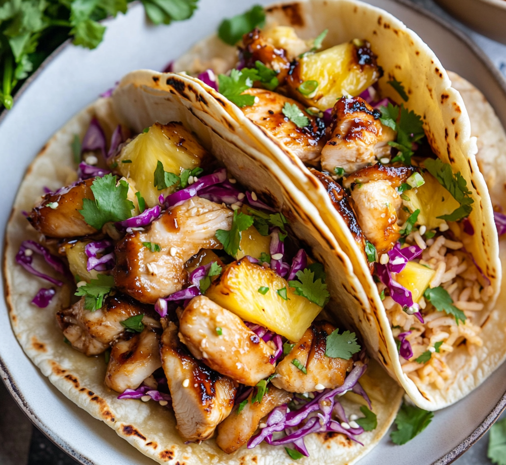 Teriyaki Pineapple Chicken Smash Tacos