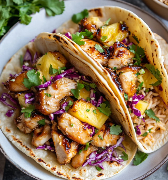 Teriyaki Pineapple Chicken Smash Tacos