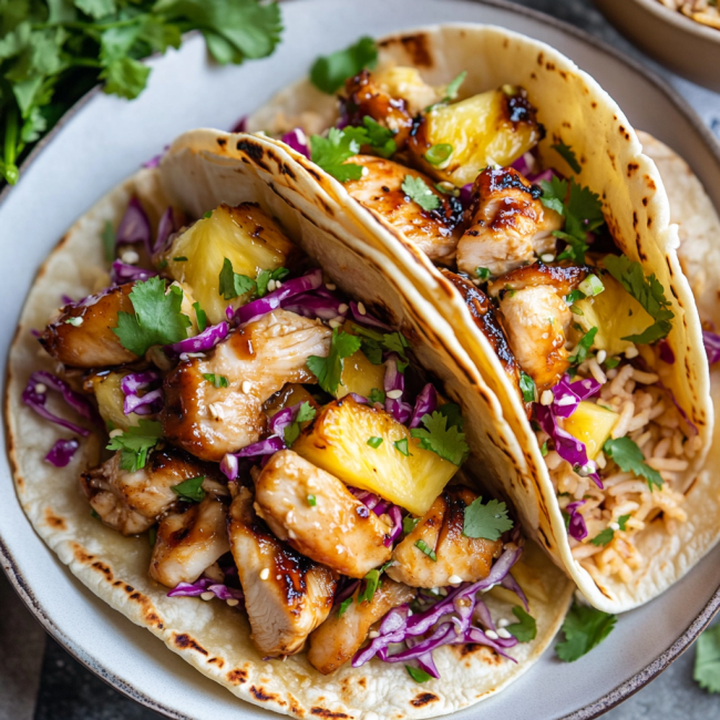 Teriyaki Pineapple Chicken Smash Tacos