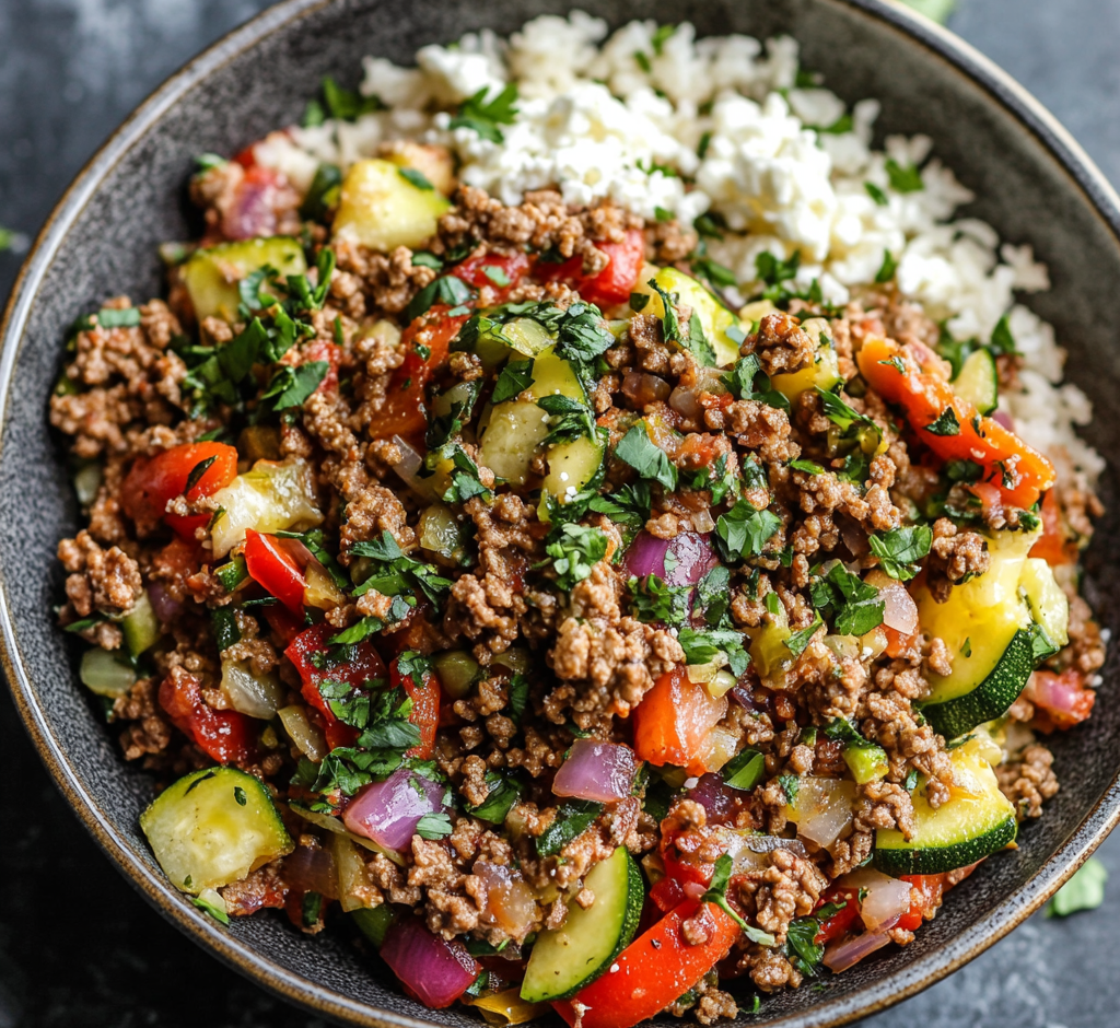 Mediterranean Ground Beef Stir Fry