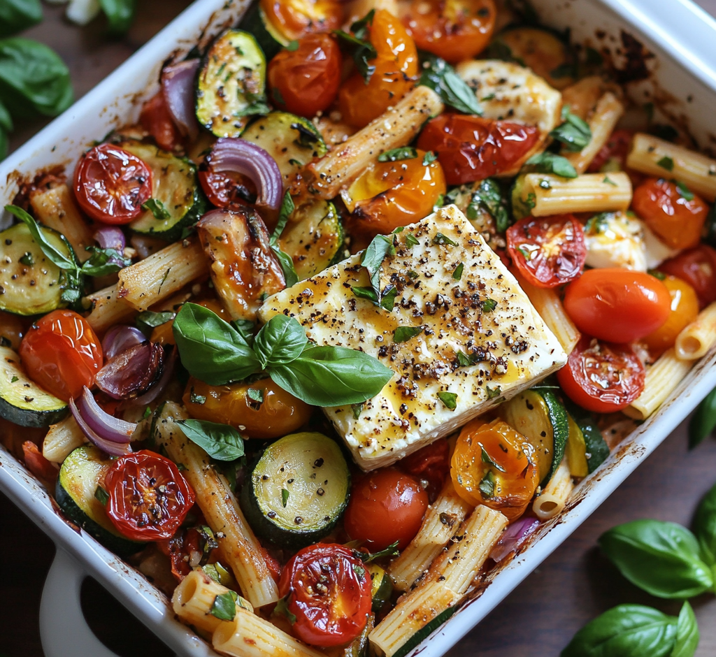 Veggie Pasta with Baked Feta