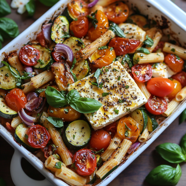 Veggie Pasta with Baked Feta