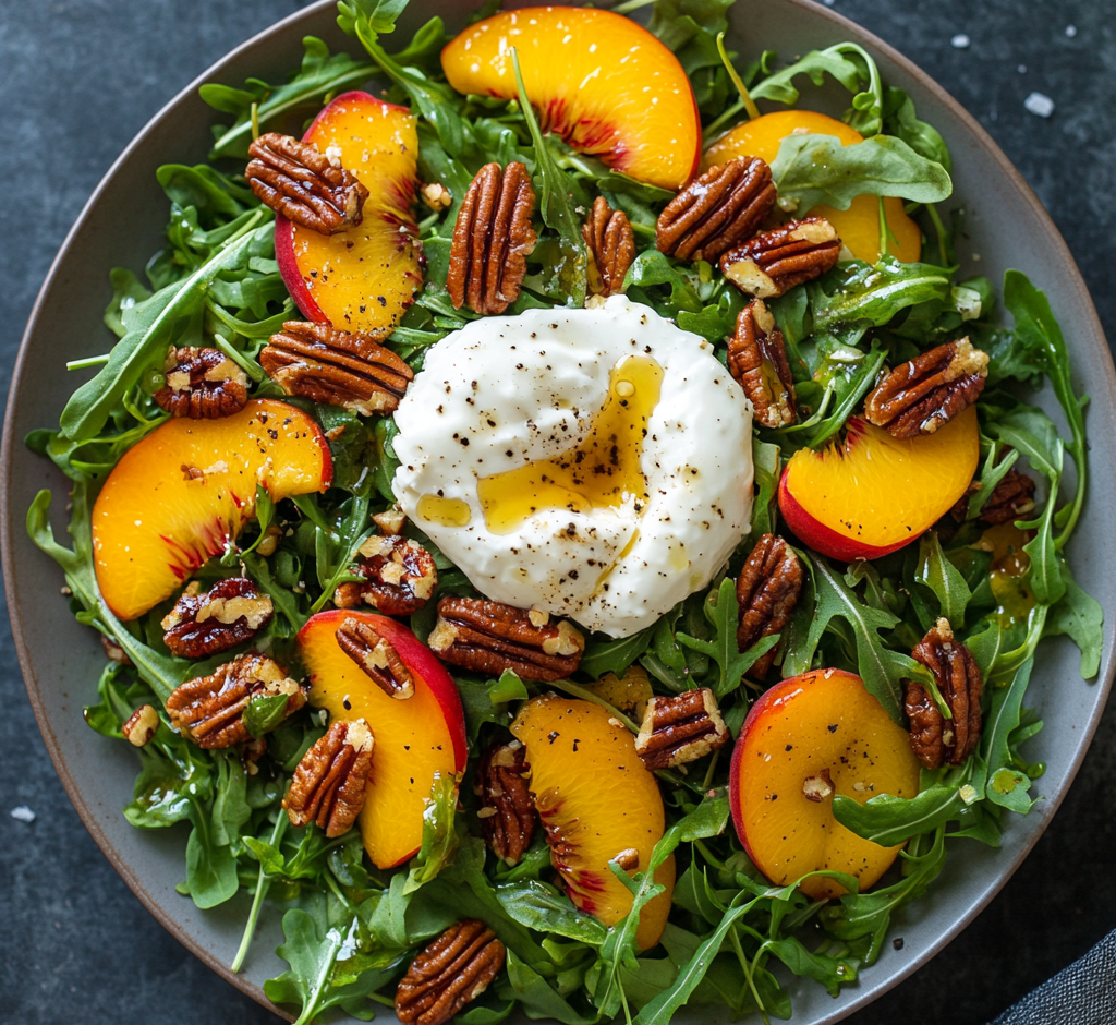 Peach Burrata Arugula Salad