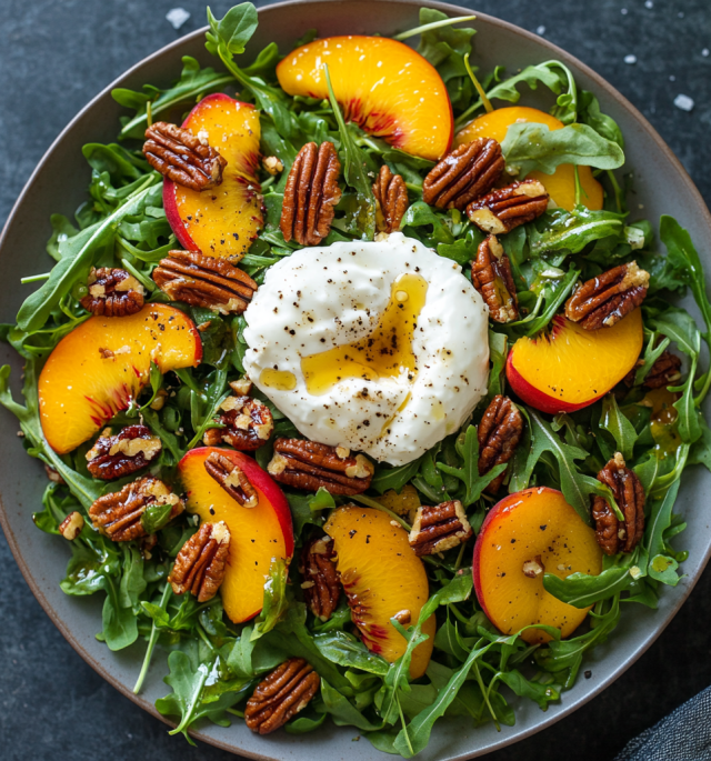 Peach Burrata Arugula Salad
