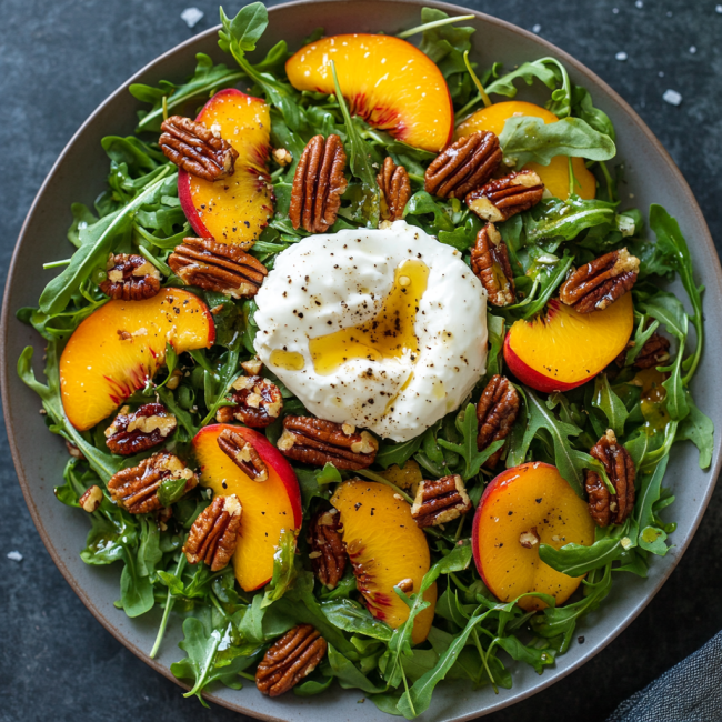Peach Burrata Arugula Salad