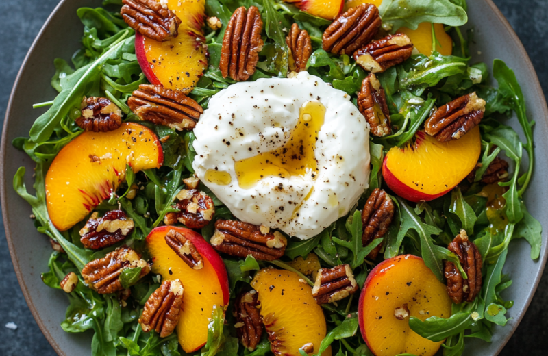 Peach Burrata Arugula Salad
