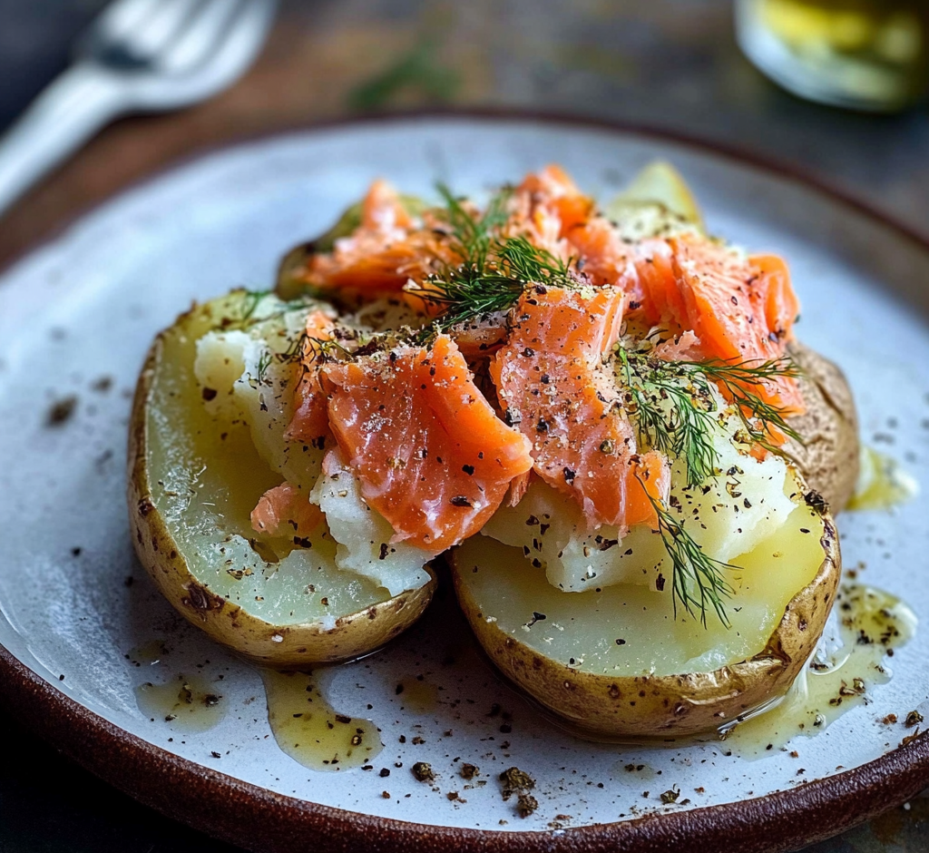 Baked Potato with Flaked Salmon & Dill