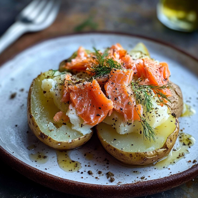 Baked Potato with Flaked Salmon & Dill