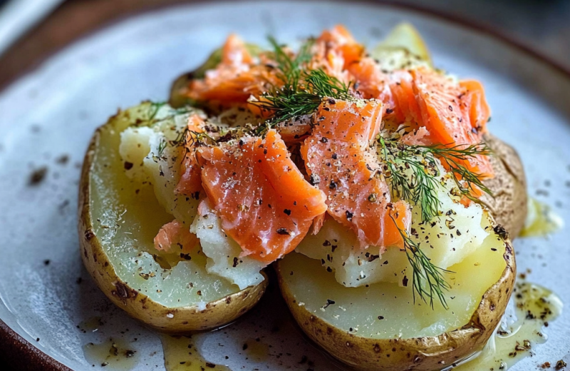 Baked Potato with Flaked Salmon & Dill