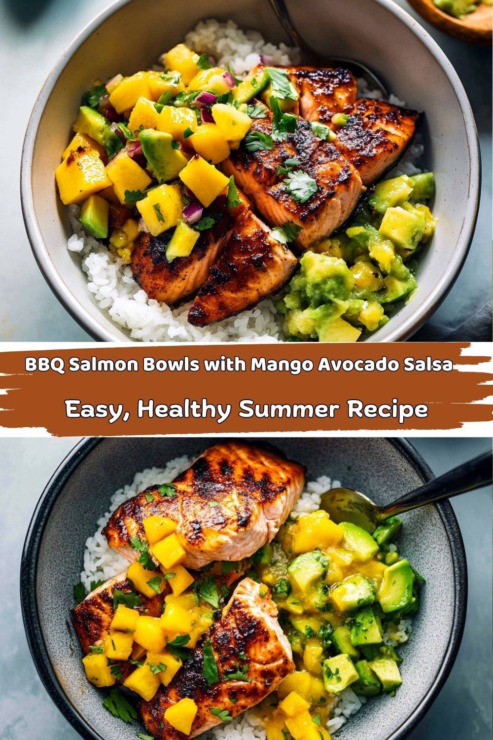 BBQ Salmon Bowls with Mango Avocado Salsa