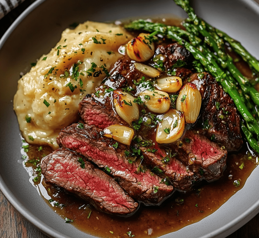 Bavette Steak with Roasted Garlic Pan Sauce
