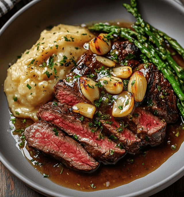 Bavette Steak with Roasted Garlic Pan Sauce
