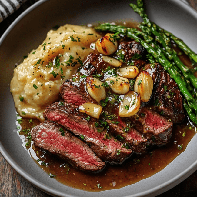 Bavette Steak with Roasted Garlic Pan Sauce