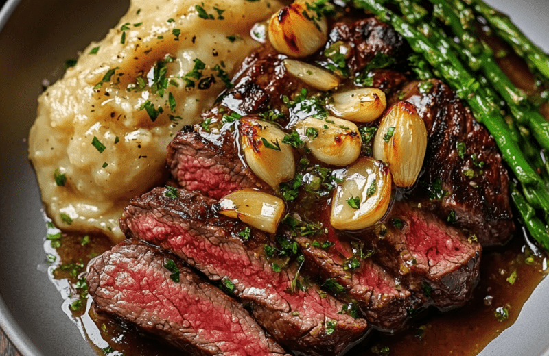 Bavette Steak with Roasted Garlic Pan Sauce
