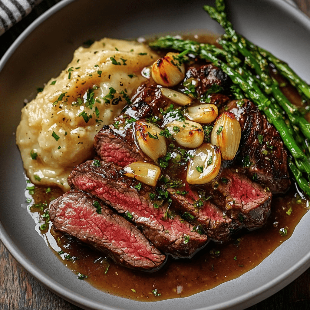 Bavette Steak with Roasted Garlic Pan Sauce