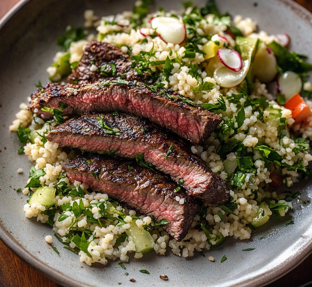 Grilled Skirt Steak with Herb Couscous Salad