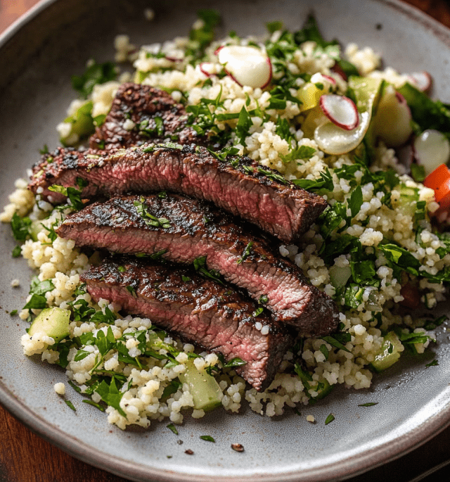 Grilled Skirt Steak with Herb Couscous Salad