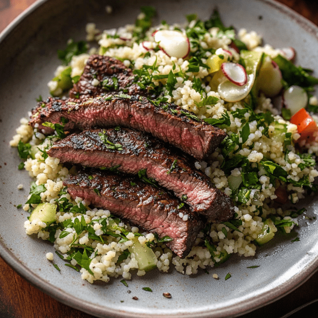 Grilled Skirt Steak with Herb Couscous Salad