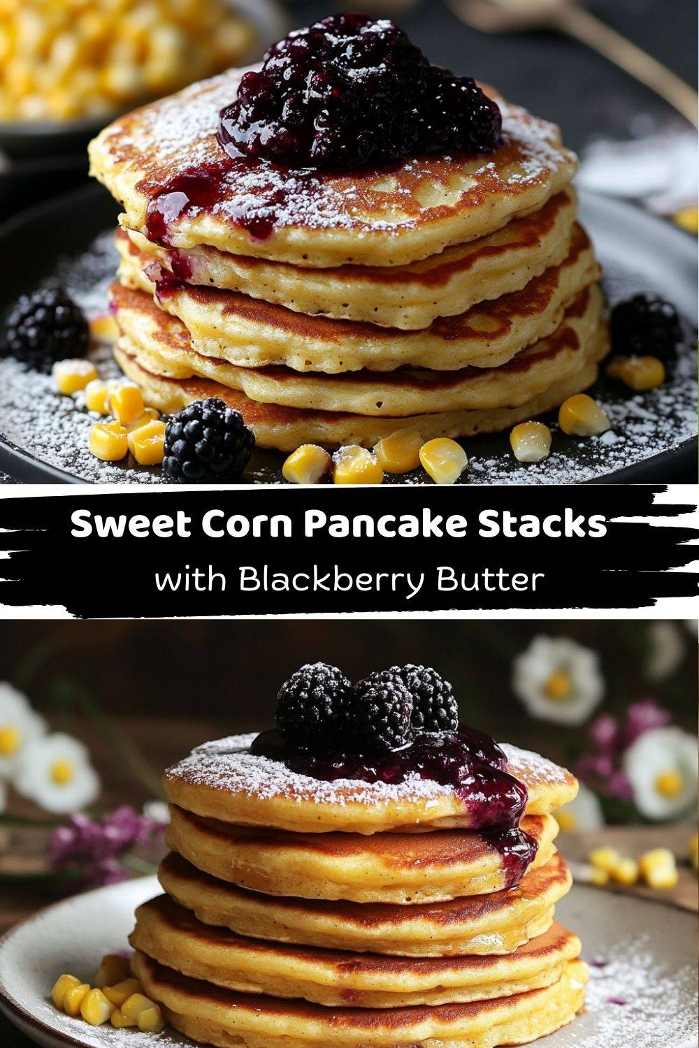 Sweet Corn Pancake Stacks with Blackberry Butter