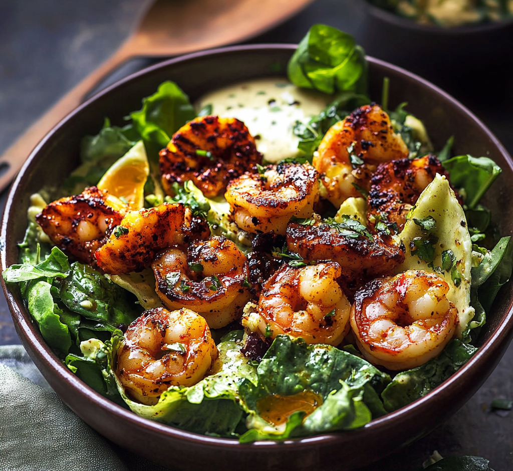 hot honey blackened shrimp caesar salad