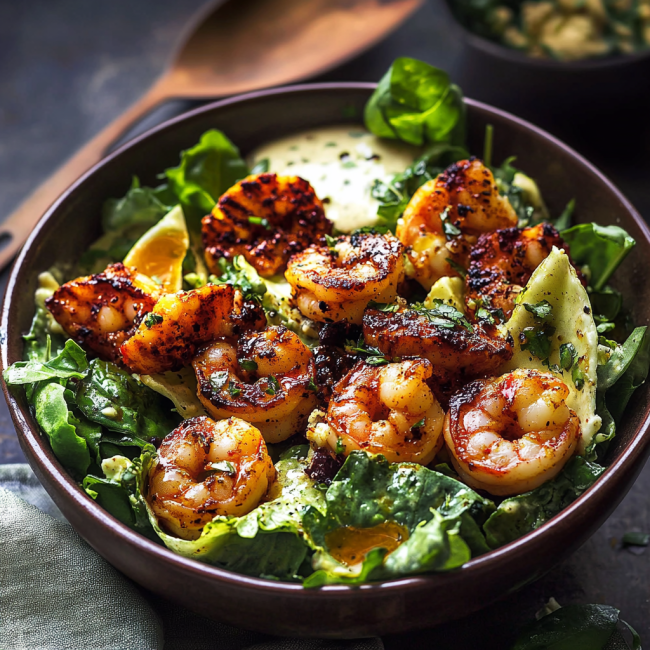 hot honey blackened shrimp caesar salad