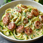 Zucchini Noodle Alfredo with Grilled Sausage