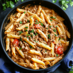 One Pot Creamy Tomato Beef Pasta