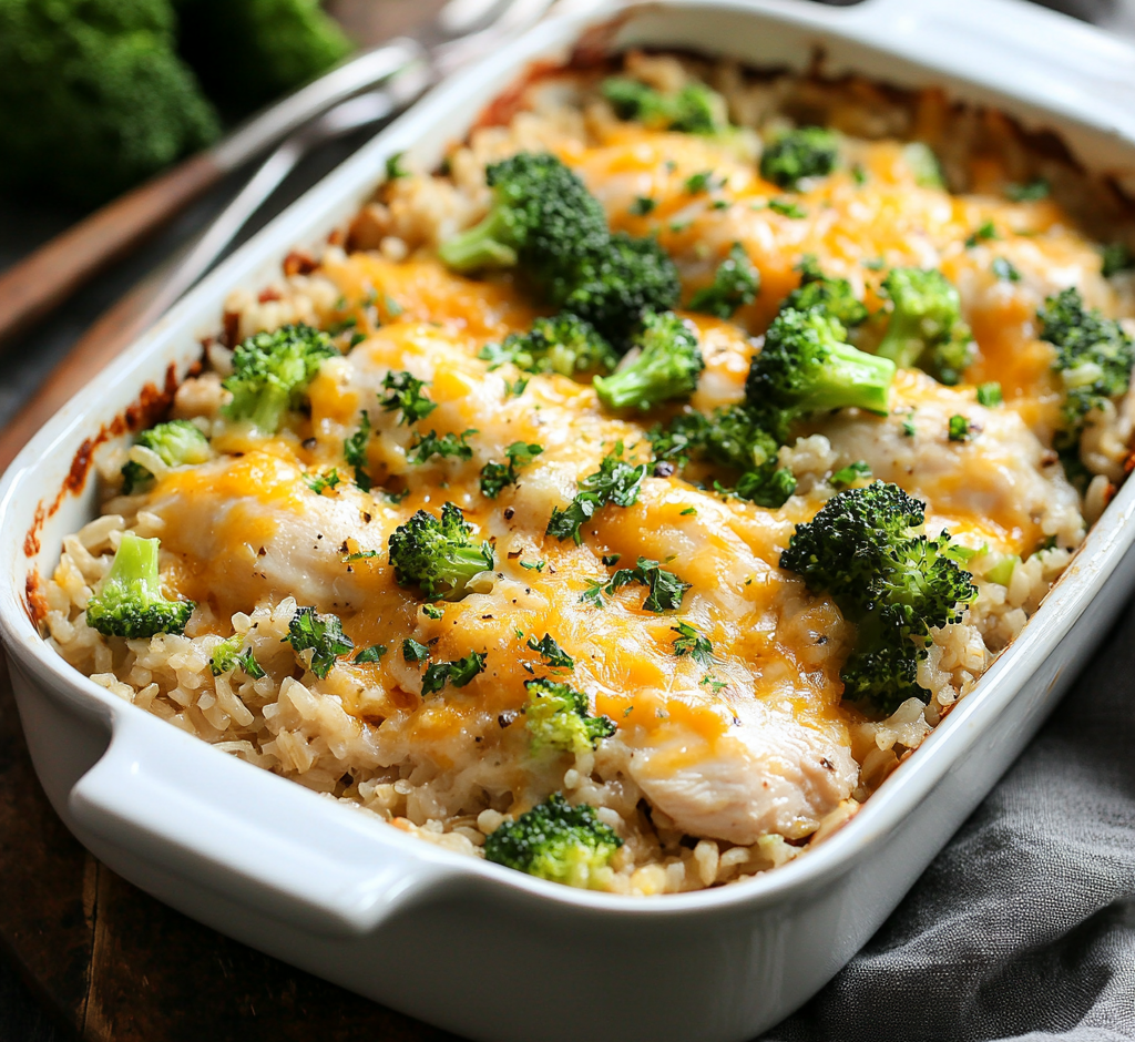 Cheesy Chicken Broccoli Rice Bake