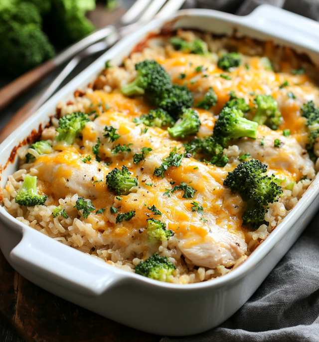 Cheesy Chicken Broccoli Rice Bake