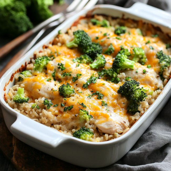 Cheesy Chicken Broccoli Rice Bake