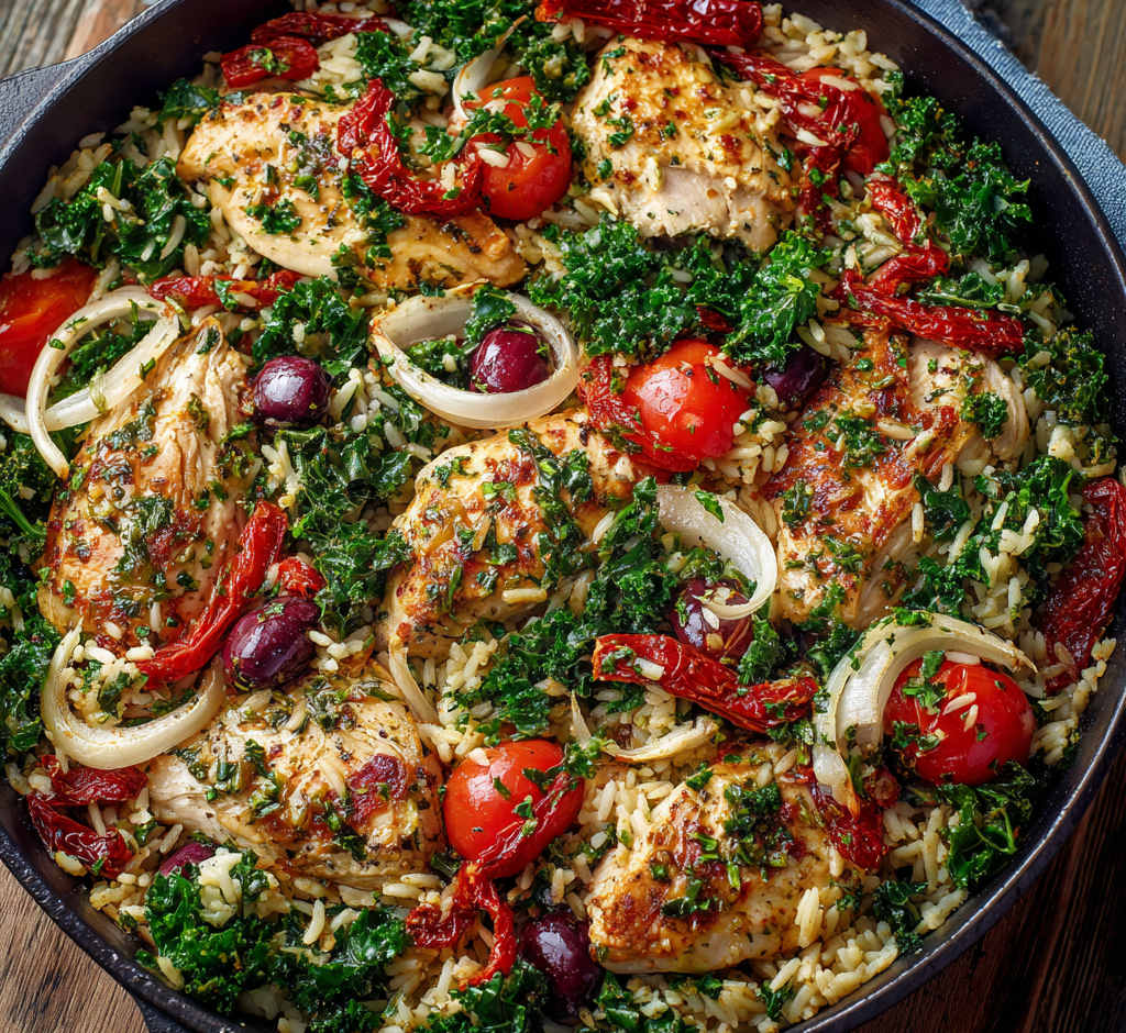 Mediterranean Chicken and Rice Skillet
