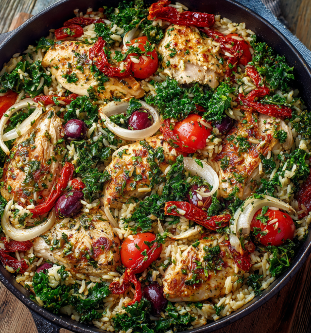 Mediterranean Chicken and Rice Skillet
