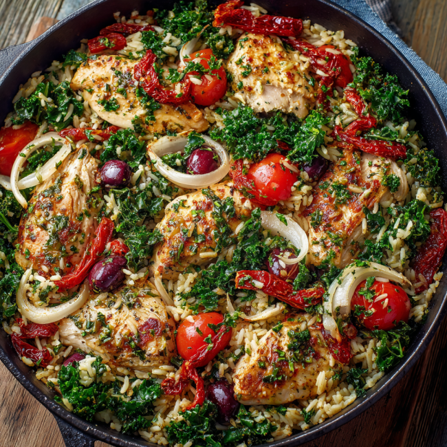 Mediterranean Chicken and Rice Skillet