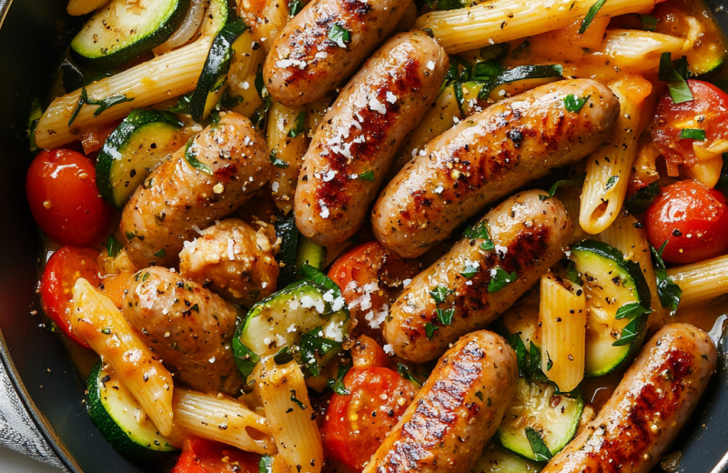 One-Pot Chicken Sausage Pasta with Zucchini & Tomatoes