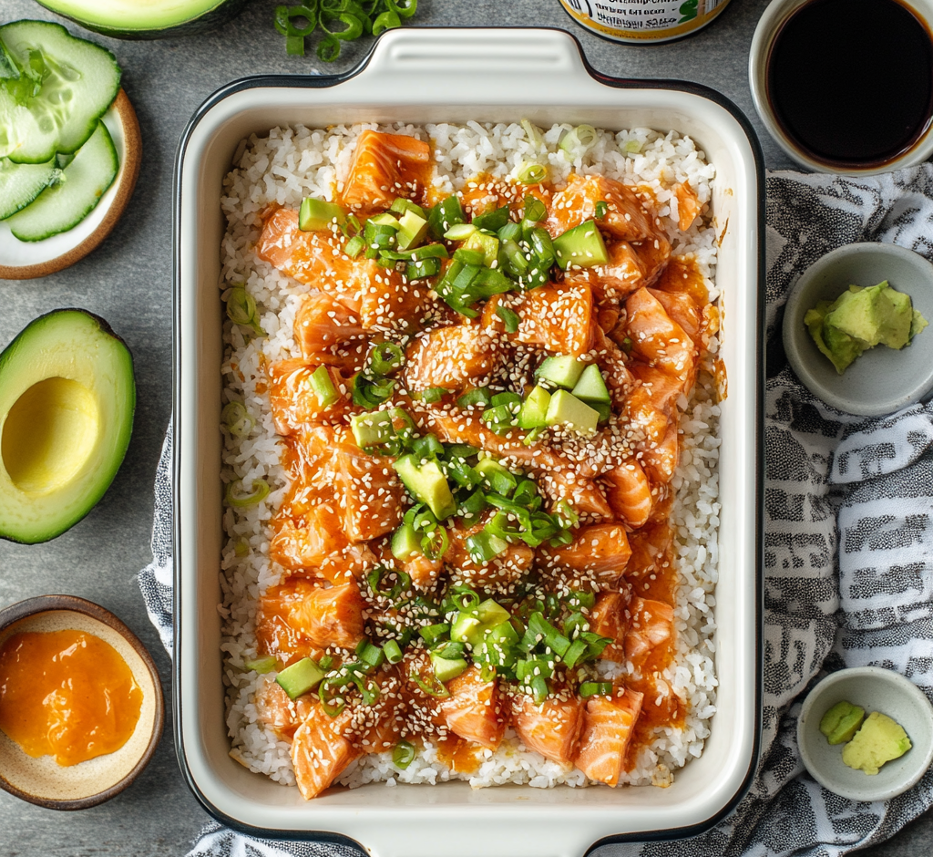 Spicy Salmon Sushi Bake